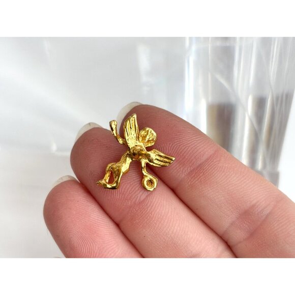 Teeny Tiny Cherub Gold T Purple Rhinestone Angel Figural Vintage Religious Pin - Picture 9 of 10